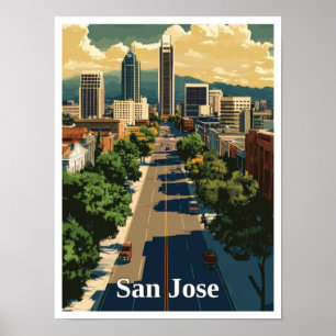 San José California Vintage Travel Illustration Poster