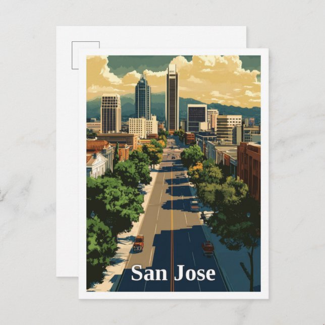 San José California Vintage Travel Illustration Postkarte (Vorne/Hinten)