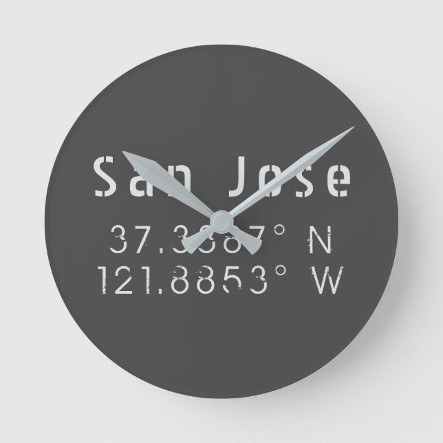 San Jose Latitude Longitude Runde Wanduhr (Vorderseite)