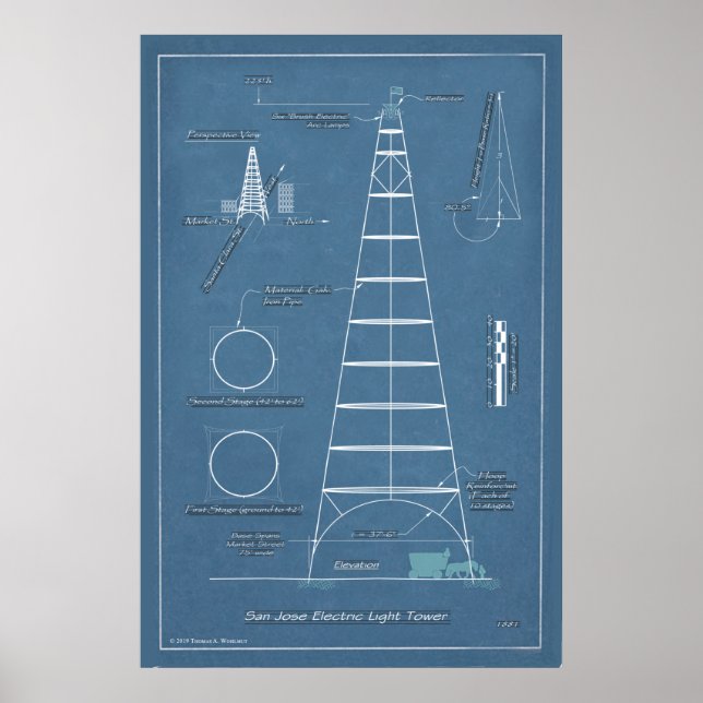 San Jose Light Tower Blueprint Poster (Vorne)