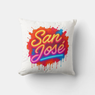 San José Retro Neon Script Street Art Splash Kissen
