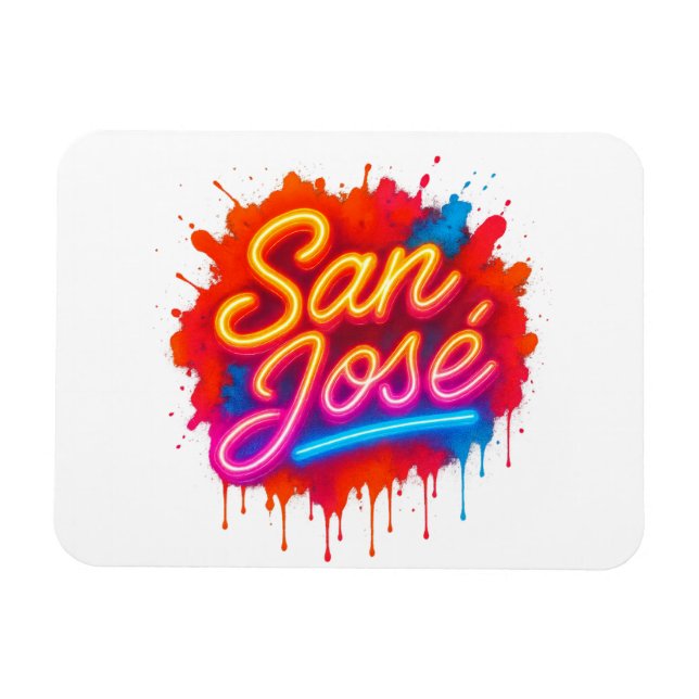 San José Retro Neon Script Street Art Splash Magnet (Horizontal)