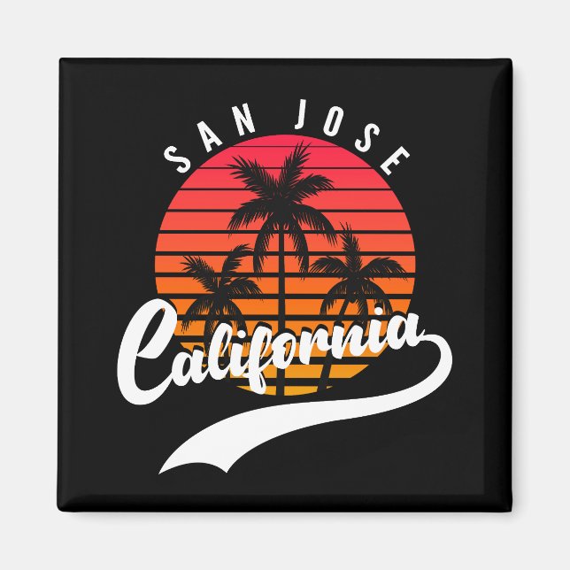 San Jose Retro Sonnenuntergang und Palmen Magnet (Vorne)