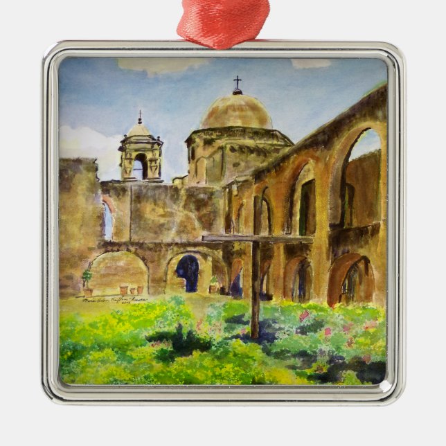 San- Joseauftrag in San Antonio, Texas Silbernes Ornament (Vorne)