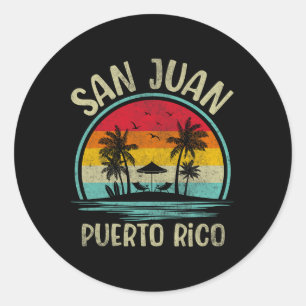 San Juan Beach Puerto Rico Palm Tree Familienurlau Runder Aufkleber