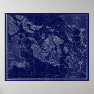 San Juan Islands WA Karte Nautilische Karte Blaue Poster
