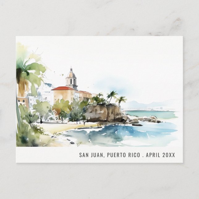 San Juan Puerto Rico Aquarell-Landschaft Reise Postkarte (Vorderseite)