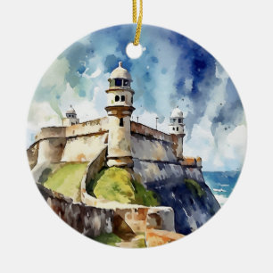 San Juan Puerto Rico Fort Morro Wasserfarbe Keramik Ornament
