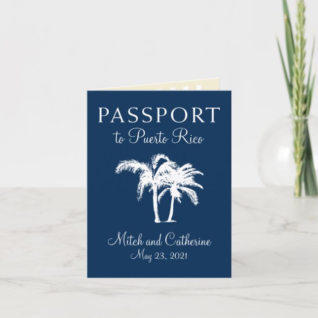 San Juan Puerto Rico Palm Tree Passport Wedding Einladung (Vorderseite)