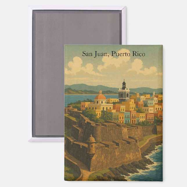 San Juan Puerto Rico Retro Kunst, Dichtung und Mus Magnet (Vorderseite/Rückseite)