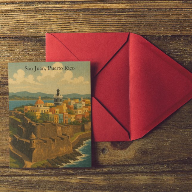 San Juan Puerto Rico Retro Kunst, Dichtung und Mus Postkarte (Beautiful San Juan Puerto Rico Retro Art Postcard)