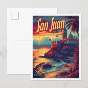 San Juan Puerto Rico Vintage Reiseillustration Postkarte