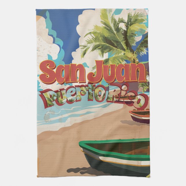 San Juan Puerto Rico Vintage Reisen Poster Küchentuch (Vertikal)