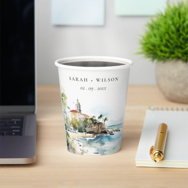 San Juan Puerto Rico Watercolor Landscape Wedding Pappbecher (InSitu)