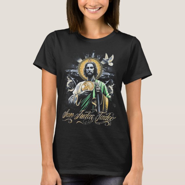 San Judas Tadeo Religious Art Catholic Saints Desi T-Shirt (Vorderseite)