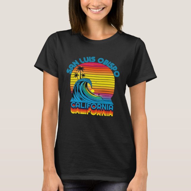 San Luis Obispo Retro Throwback Surf & Beach Souve T-Shirt (Vorderseite)