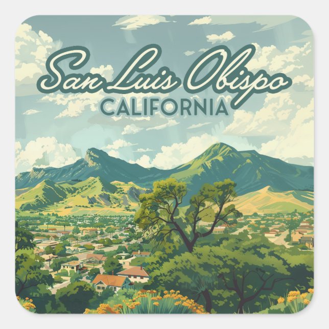 San Luis Obispo SLO California Central Coast Retro Quadratischer Aufkleber (Vorderseite)