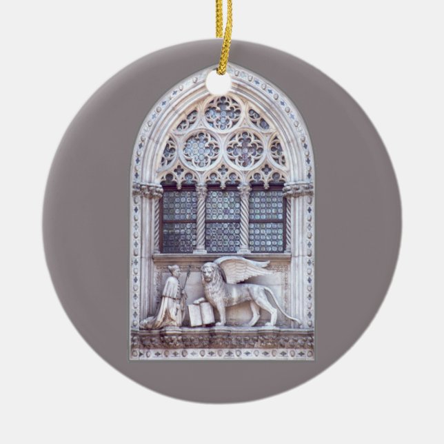 San Marco Winged Lion Glasfenster Keramikornament (Vorne)