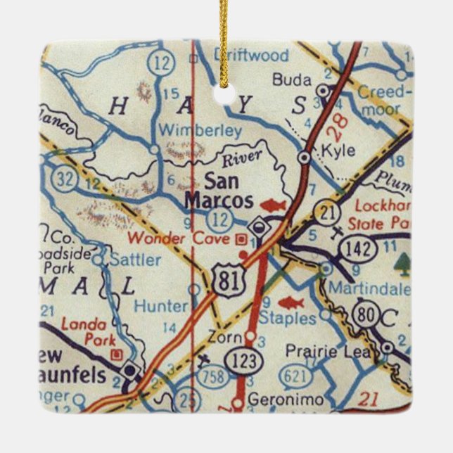 San Marcos Texas Vintage Karte Keramikornament (Rückseite)
