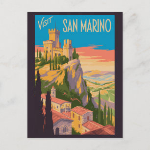 San Marino Burg Illustration Reise Kunst Vintage Postkarte