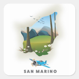 San Marino illustriertes Reiseplakat. Quadratischer Aufkleber
