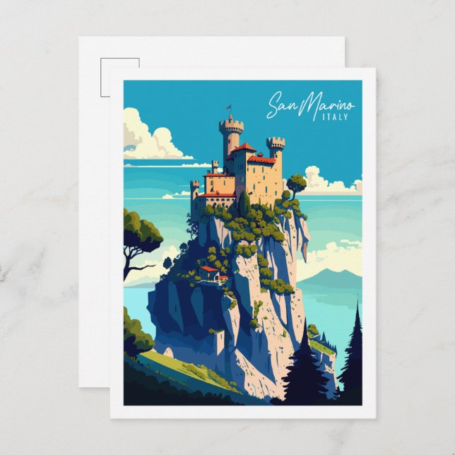 San Marino Italien Vintage Reise Illustration Postkarte (Vorne/Hinten)