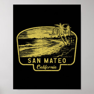 San Mateo Kalifornien Strand Surf Vintage Blau Poster