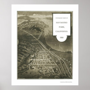 San Mateo Park, CA Panorama Karte - 1905 Poster