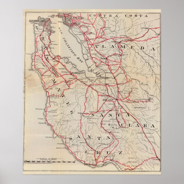San Mateo, Santa Cruz, Santa Clara, Alameda Poster (Vorne)