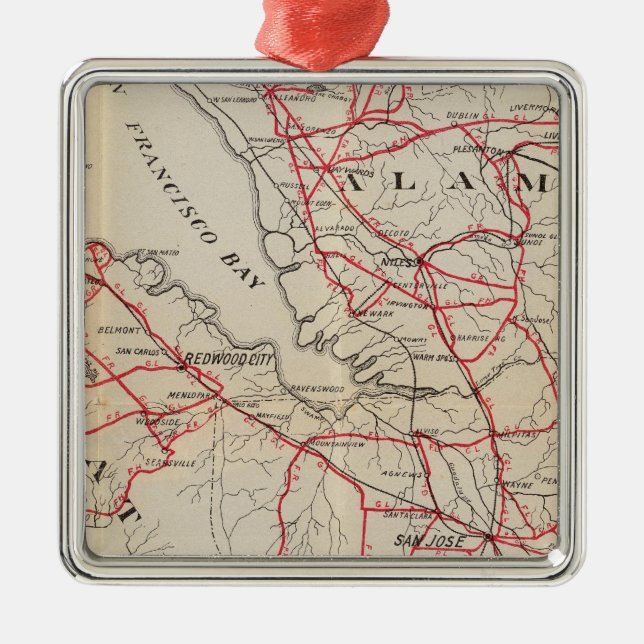 San Mateo, Santa Cruz, Santa Clara, Alameda Silbernes Ornament (Vorne)