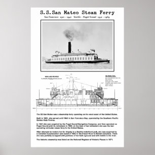 SAN MATEO Steam Ferry - 1922 - 1969 Poster