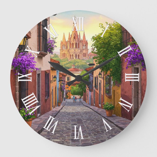 San Miguel de Allende Mexico Travel Watercolor Große Wanduhr (Vorderseite)