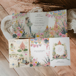 San Miguel de Allende Watercolor Wedding Dreifach Gefaltete Einladung