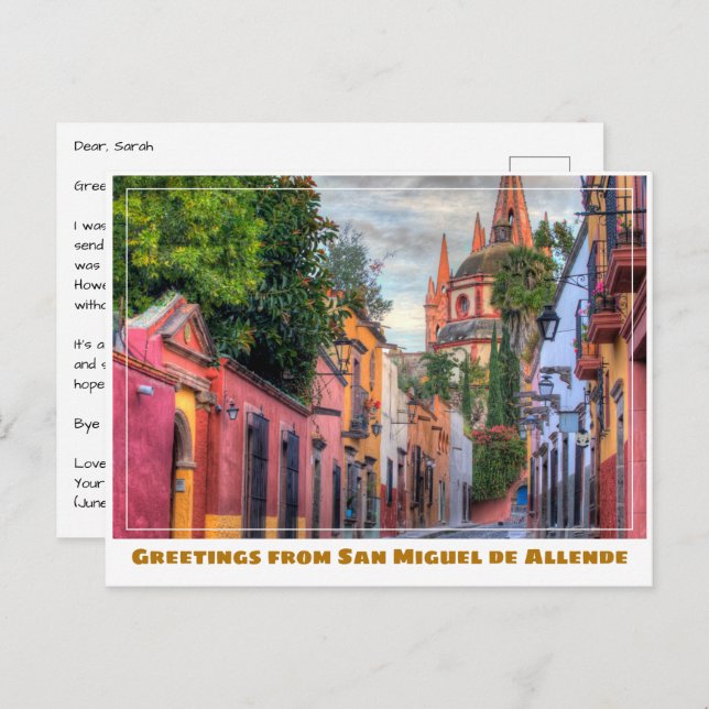 San Miguel de Allende Zuhause und Kirche Postkarte (Vorne/Hinten)