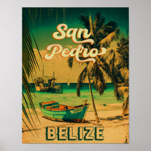 San Pedro Belize Vintag Palmen Bäume Poster