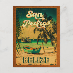 San Pedro Belize Vintag Palmen Bäume Postkarte
