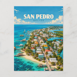 San Pedro Belize Vintage Reise Kunst Postkarte