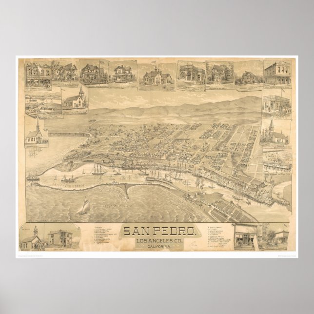 San Pedro, CA. Panoramakarte 1895 (1319A) Poster (Vorne)