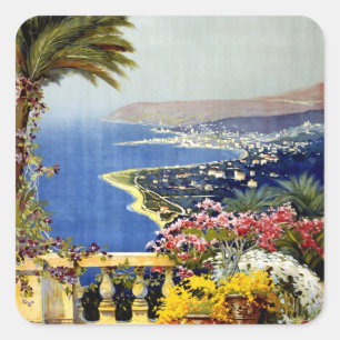 San Remo Italienisches Mittelmeer-Reiseposter 1920 Quadratischer Aufkleber
