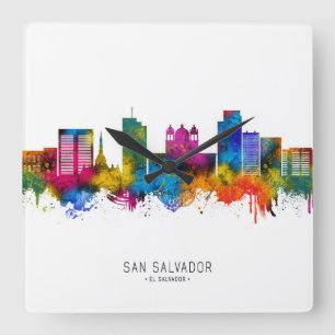 San Salvador El Salvador Skyline Quadratische Wanduhr