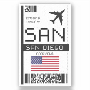 SAN San Diego, California Airport Boarding Pass Aufkleber