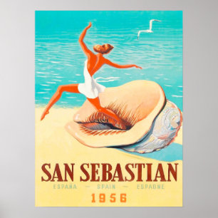 San Sebastian, Frau kommt aus einer Muschel Poster