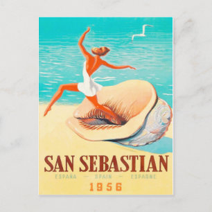 San Sebastian, Frau kommt aus einer Muschel Postkarte