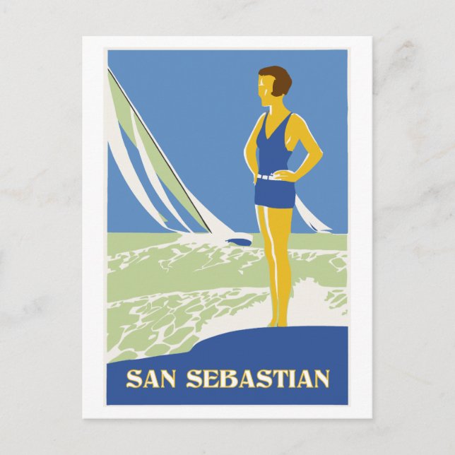 San Sebastián, Retro Reise der vektorkunst Postkarte (Vorderseite)