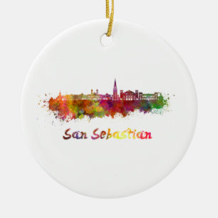 San Sebastian skyline im Watercolor Keramik Ornament