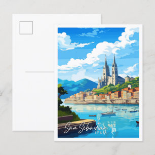 San Sebastian Spanien Vintage-Reiseillustration Postkarte