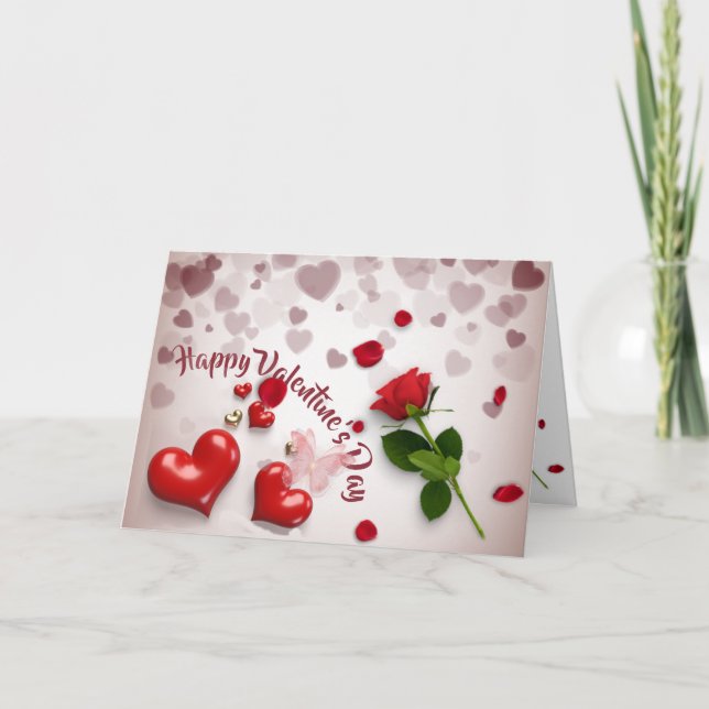  San Valentín con rosa y corazones Karte (Vorderseite)