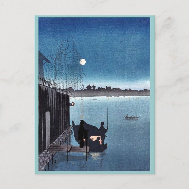 Sanbashi-Brücke in Fukugawa in der Nacht Ukiyoe Postkarte (Vorderseite)