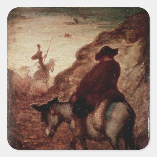 Sancho und Don Quixote, 19. Jahrhundert Quadratischer Aufkleber (Vorderseite)