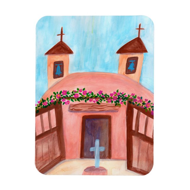 Sanctuario de Chimayo Watercolor New Mexico Magnet (Vertikal)